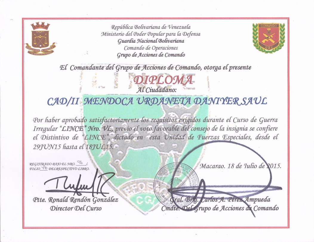 Certificado GAC GNB
